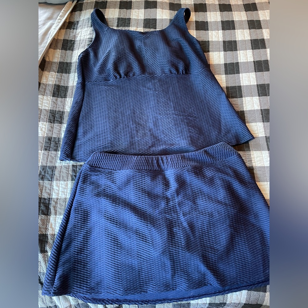 Navy Blue Tankini Lands End 18W top, 16 bottom, EUC